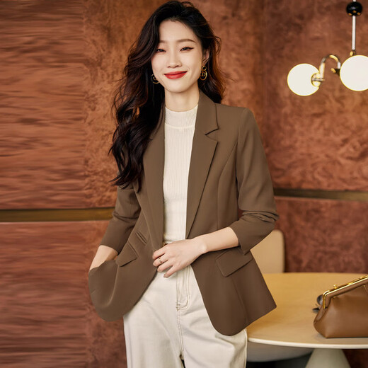 Iyasha small suit jacket for women, short style, small formal wear, casual, slim and slim, this year's popular suit top, brown regular, three buttons XL recommended 115-125 Jin Jin equals 0.5 kg
