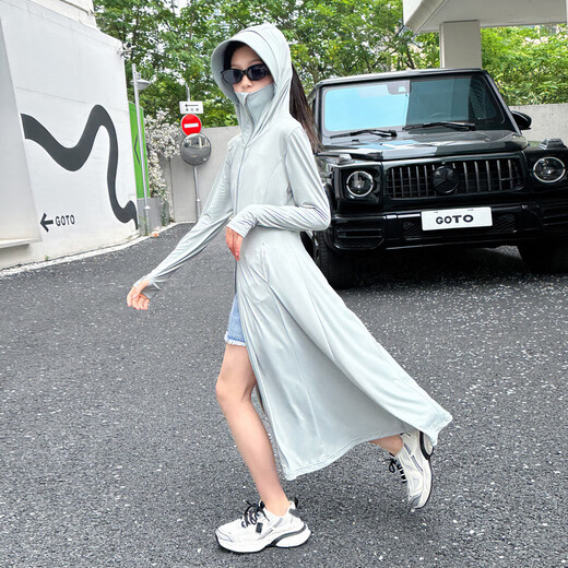 Fairy Tale Classroom Girls' Sun Protection Clothes Summer 2025 New Long Style Slim Ice Silk Seaside Sun Protection Clothes Anti-UV Blouse Gray 160 Recommended height is about 145-155 cm