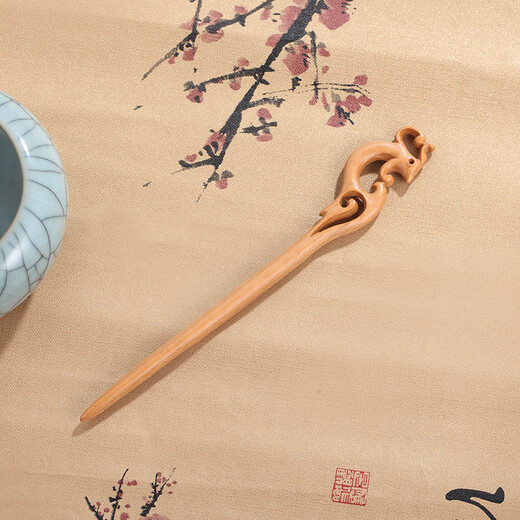 Chimera (CHIMERA) peach wood hairpin hand-carved antique costume updo cheongsam Hanfu headdress girl birthday gift