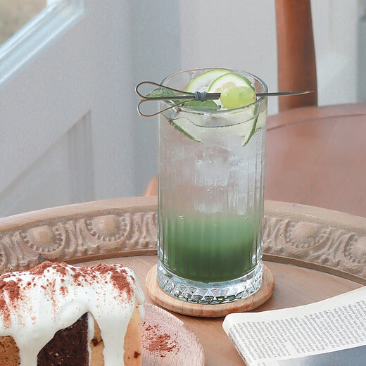 Jison glass ins style coffee cup simple Japanese pinstripe water cup for women heat-resistant thickened glass short small size 230ML