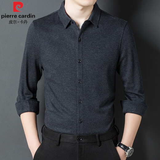 Pier Cardin Shirtmere Pure cachemire pur de gamme pour hommes manches longues automne chaudes et hiver Nouvelle affaires Cascairement d'âge moyen de cachemire épaissis de cachemire épaissis de gris foncé 826 chemise de cachemire verticale 165 / m suggère 95jin [Jin équivaut à 0,5 kg] / 120jin [Jin équivaut à 0,5 kg]