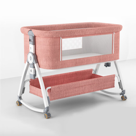 HAIZIJIA Newborn crib multifunctional bed with changing table, splicable bed, foldable baby rocking bed, removable gray + mosquito net + storage basket + diaper pad + pillow