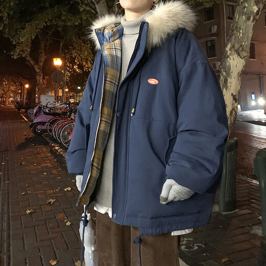 杜小闲冬季棉衣男士新款潮牌宽松加厚工装棉服男连帽大毛领保暖棉袄外套 WT4855 黑色 XL [建议140-160斤]