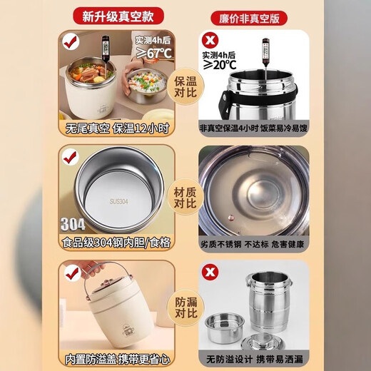 Joyoung Beauty Screams Good Two-Layer Vacuum Winter Insulated Lunch Box 24-Hour Extra Long Insulation Office Worker Insulated Rice Bucket Portable Hot Selling Beige + Insulated Bag