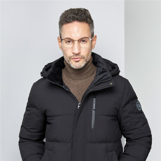 Flying in the Snow Dad Style Autumn and Winter New Fashion Casual Hooded Windproof Mid-Length Old Warm Down Jacket for Men Black 2XL 185