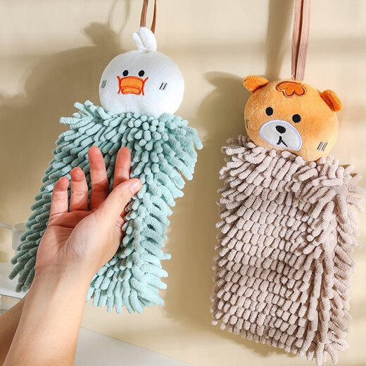 Jie Liya (grace) hanging chenille hand towel kitchen thickened water-absorbent quick-drying towel bathroom cartoon cute rag 4 pack random pattern