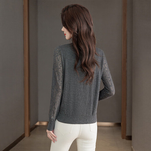 Silk Cypress Splicing Base Shirt 2025 Autumn New Women's Half Trench Neck Slim Long Sleeve Knitted Sweater