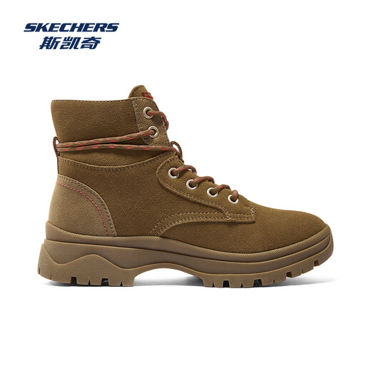斯凯奇（Skechers）女鞋秋冬大黄靴马丁靴厚底增高户外中帮绑带运动休闲鞋113399 栗色/CSNT 36