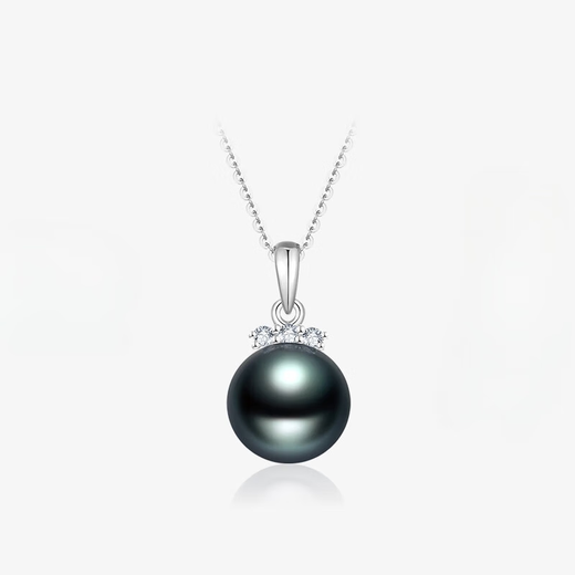 Muqin Tahitian black pearl pendant 18K gold diamond necklace light luxury jewelry necklace clavicle chain gift for girlfriend 12-13mm perfect round/strong light with thick 18K gold cross chain