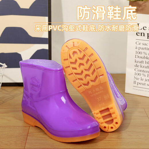 加棉雨鞋女短筒水鞋女胶鞋厨房防水防滑鞋秋冬季加绒加厚保暖雨靴 绿色-固定棉不可拆 40