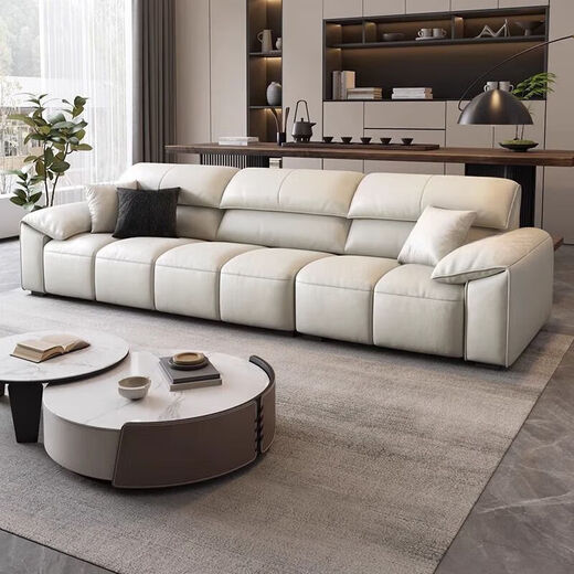 Sofá de cuero Galese Minimalista Italista Múltiple Línea recta Pequeño apartamento pequeño muebles de sala de estar simples de paquetes suaves Y728 Direct Línea Direct Paperson 3 metros + Pedal de pie [Capa de caza de cabeza completa] Estilo de esponja
