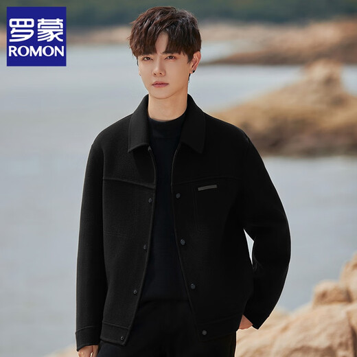 ROMON double-sided woolen woolen coat jacket men's short Korean style autumn and winter new men's high-end casual windbreaker jacket black XL