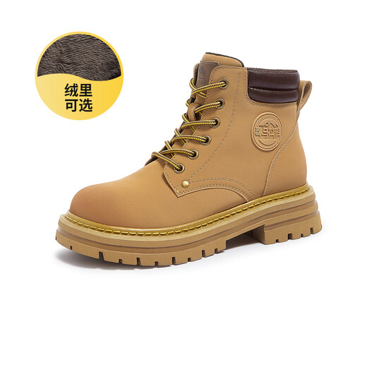 骆驼（CAMEL）【远行】工装靴英伦短靴大黄靴马丁靴 L23W076044R 土黄(加绒) 38