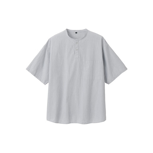 无印良品（MUJI）男式 凉感 亨利领 短袖T恤休闲百搭亨利衫男款打底衫纯棉凉感物语 灰色条纹 XXL（185/112A）