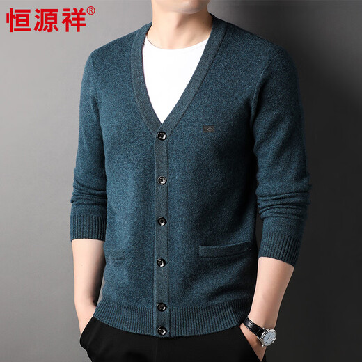 Hengyuanxiang 100% wool sweater cardigan thickened winter warm sweater middle-aged and elderly jacket HJ224 medium gray 175/92A