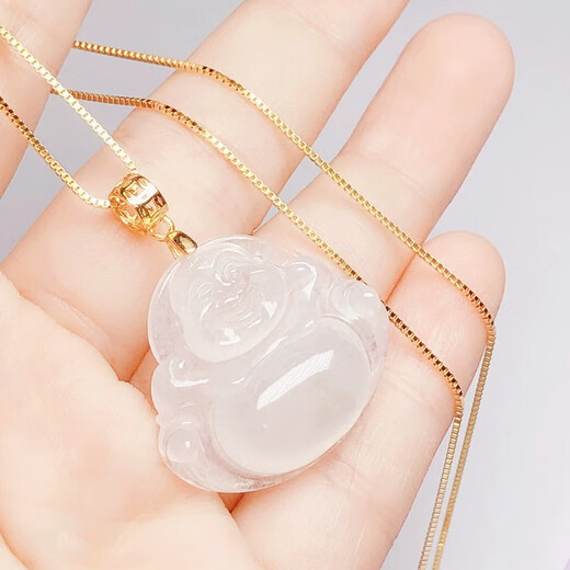 DL 1998 Fat Donglai same style 18k gold universal buckle head 925 silver oblique hole Buddha Jade Jade Pendant high-end necklace rope card white gold