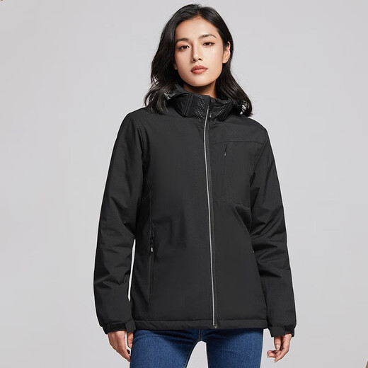 西域骆驼（VANCAMEL）加绒风衣外套男女韩版防风保暖单层软壳冲锋衣工装风夹克文艺上衣 9930S曜石黑-女【纯色】 XL