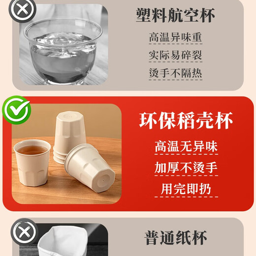 US polyester rice husk disposable cup tea cup food grade household water cup kung fu cup thickened high temperature resistant hard biodegradable 300ml thickened rice husk cup 500 pieces
