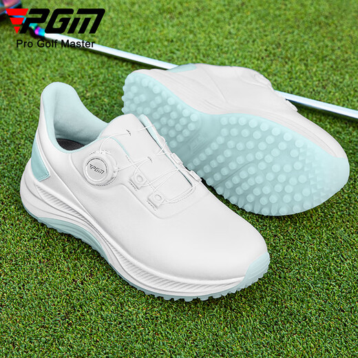 PGM Golf Shoes Women's Waterproof Knob Women's Sports Shoes Non-Slip Cushioning Lightweight Spikeless Shoes XZ385-Emerald White 38