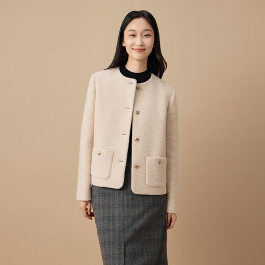 Beanpole New Year's gift Sheep wool women's quiet and luxurious long-sleeved tweed small style blazer dark gray S 160/84A