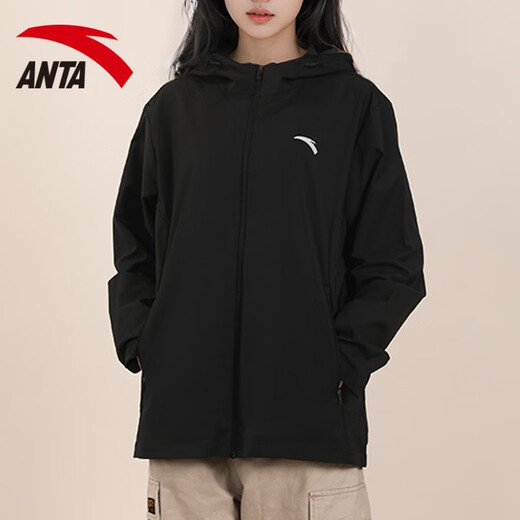 ANTA velvet water-repellent sports jacket for women winter outdoor hiking and mountaineering clothing hooded assault jacket casual top -4 basic black (velvet is the same for men and women) M /170