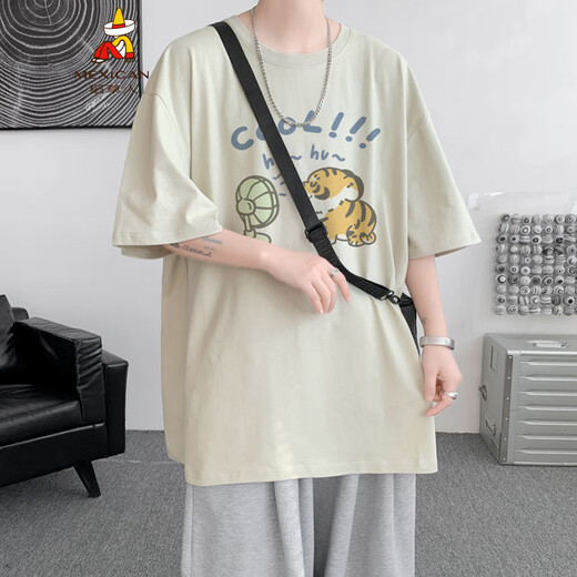 稻草人t恤短袖男生夏季2025新款男装潮牌潮流青少年宽松半袖上衣服 黑色DT9794 M