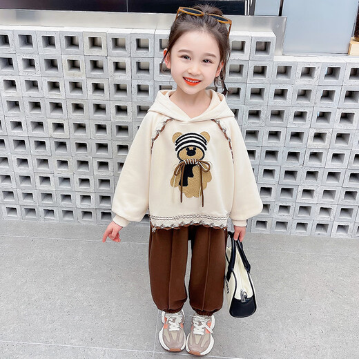 Mädchen modischer Anzug Frühling und Herbst 2025 Neue Kinderkleidung 4-6 Jahre altes Mädchen Cartoon Patch Sweatshirt 2 Ausschalten weiß 120