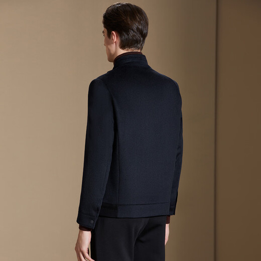 Antonio Cashmere + Mulberry Silk Autumn and Winter Wool Woolen Jacket Men's Stand Collar Business Commuting Cashmere Coat Jacket Blue M
