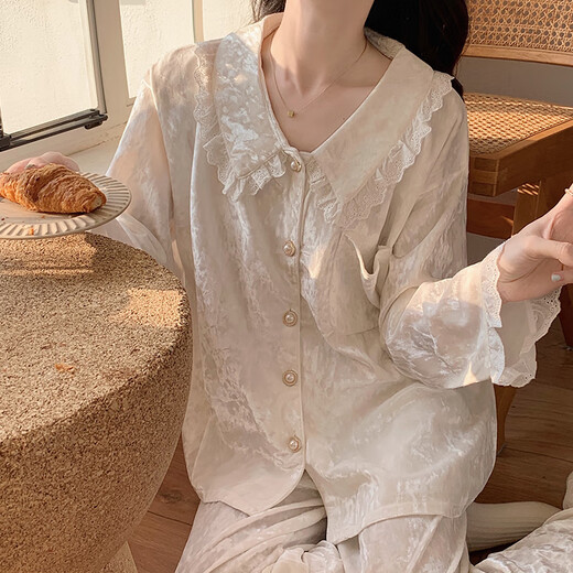 浪莎金丝绒睡衣女秋季女款2025新款长袖长裤甜美公主风花边春夏款夏季 SMSD-9926-姜黄 L(建议100-120斤)