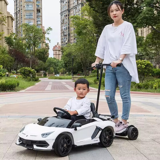 Haolaixi Lamborghini children's electric car four-wheel car remote control toy car can sit a child with a swing baby stroller top with red + adult standing plate + soft wheel leather seat + remote control