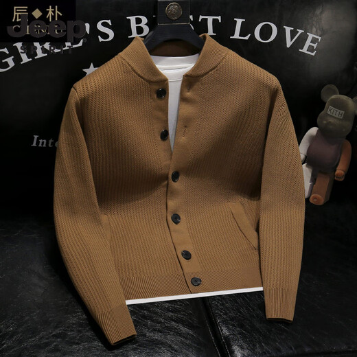 JEEP SPIRIT Jeep 2025 autumn and winter new solid color stand-up collar knitted cardigan jacket men's off-style versatile sweater Henry collar knitted black M 100-115Jin Jin equals 0.5 kg