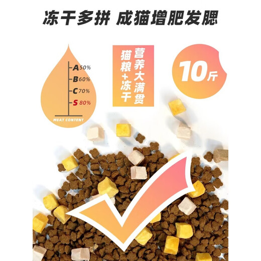 Suiguomei Suiguomei Freeze-dried Cat Food 5kg 10Jin Jin is equal to 0.5kg Special cat food for adult cats to gain weight and gills Ragdoll British Shorthair American Shorthair Special for adult cats Freeze-dried 3 pieces 10Jin Jin is equal to 0.5kg