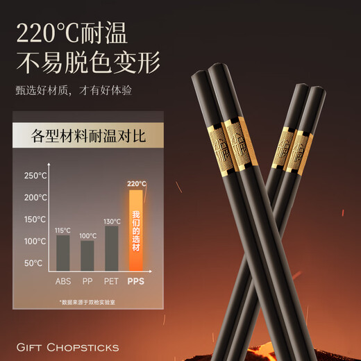 Double gun kitchen goodies antibacterial Jinfu alloy chopsticks household paint-free wax-free pps chopsticks and tableware set 10 pairs