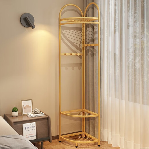 SuoErnuo corner coat rack bedroom floor-standing light luxury creative clothes rack wall hanging clothes rack household room storage rack Clothes rack 9858Y [gold]