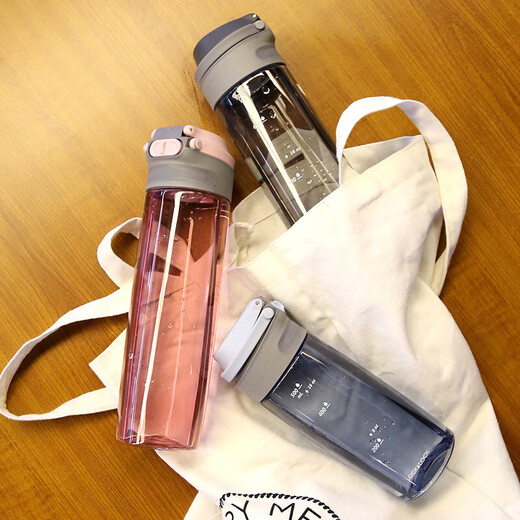 LOCK&LOCK one-touch sports water cup plastic cup outdoor portable water bottle with handle scale men's and women's cup blue 550ml