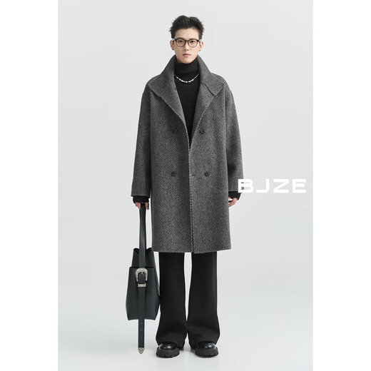 Earl Dübel Fixierte Wolle gemischt doppelseitig Wollmantel für Männer mittelgroß 2024 Herbst und Winter einfacher Pendler-Wollmantel High-End Grey XL (180)