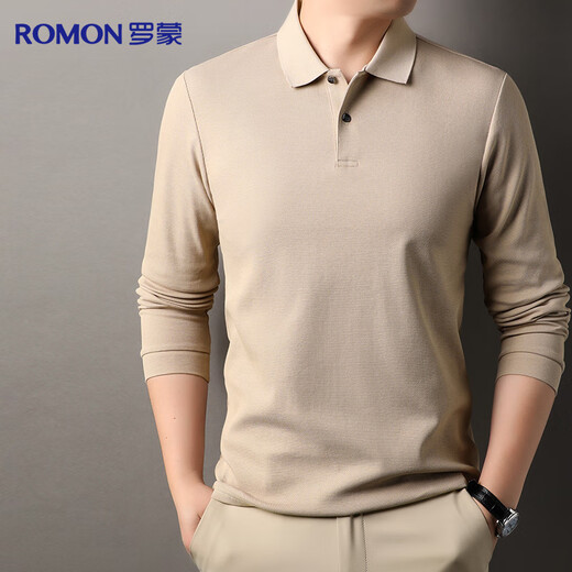 Romon 100% cotton long-sleeved T-shirt men's POLO lapel top cotton bottoming shirt business casual inner wear for men