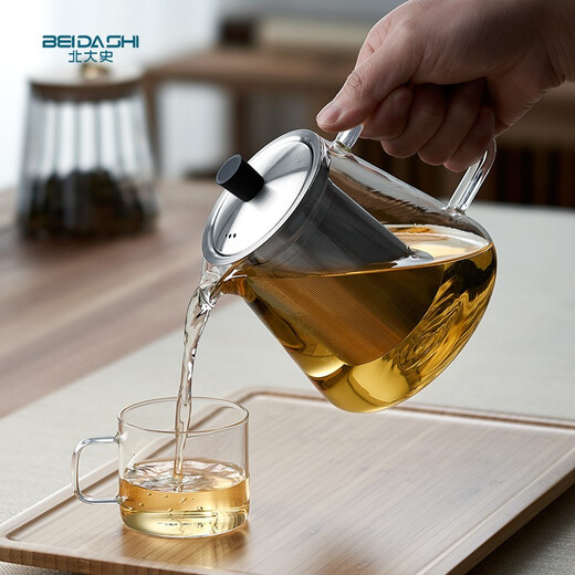 北大史家用泡茶壶 玻璃壶单壶 不锈钢过滤加厚耐热花茶红茶沏茶壶茶具 HD-826  400ml