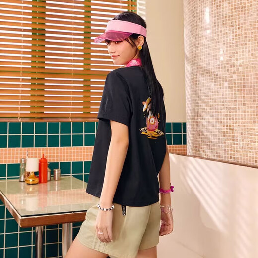 阿迪达斯 （adidas）NEO短袖女装夏季运动服时尚印花圆领衫休闲半袖上衣 IP3878黑色 XS