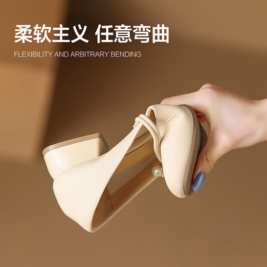 ZHR Single -Schuhe für Frauen mit flachen Munddicke dicke Absätze Mary Zhen Frauenschuhe Temperament Vielseitige Schuhe für Frauen CG71 Beige (klassisch) 36