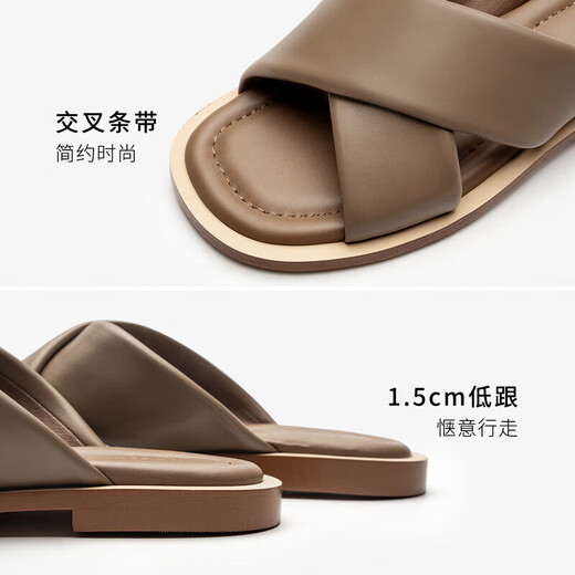 莱尔斯丹时尚休闲交叉带平跟一字拖凉拖女鞋4M12801 褐灰色 TPK 35