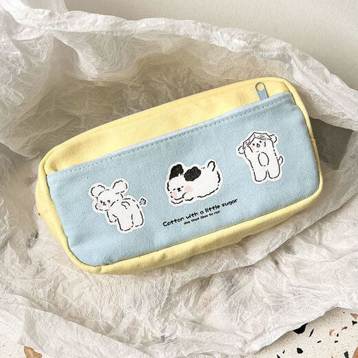 Canaan Songji new pencil case ins Japanese style high-looking pencil case niche versatile large capacity junior high school student pencil case yellow and blue stitching puppy pencil case