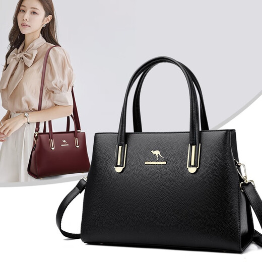 Kangaroo Kara genuine leather women's bag cowhide handbag crossbody bag large capacity gift for wife and mother middle-aged women's bag black gift box + hand bag