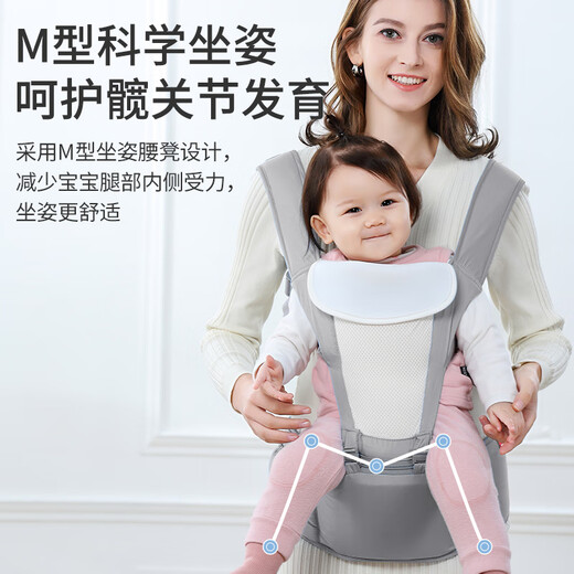 AIBAOSHI BABY GETRAUM Taillenhocker vorne Multifunktional vier Jahreszeiten atmungsaktives dünnes Modell Abnehmbarer Traum grau M395