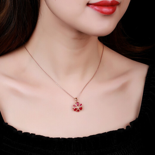 Tingliang 1.6 carat Burmese ruby necklace 18K gold set with diamond pendant colorful treasure necklace birthday with 18K gold necklace
