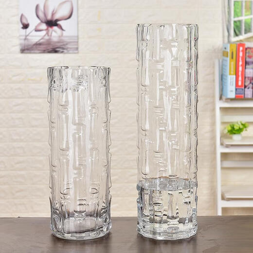 Stone tree thickened large rich bamboo dragon bamboo transparent glass vase hydroponic water cultivation fresh dried flowers living room flower arrangement floor vase diameter 15 height 40CM bamboo tube thickened and heavier