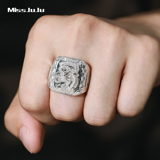 Miss JuJu platinum dragon ring men's pt950 atmospheric platinum solid wide face thick ring live adjustable style in stock weighing 24.98 grams
