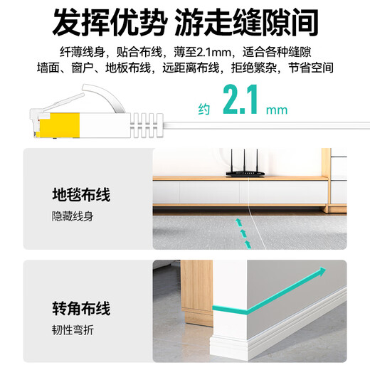 
Shanze (SAMZHE) Category 7 network cable CAT7 flat pure copper shielding engineering network cable 10 Gigabit computer broadband household finished product jumper flat line White 1 meter CAT-701A