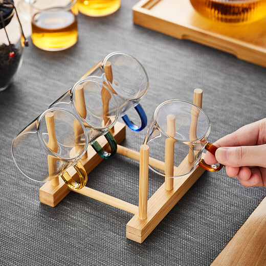 Green Changming glass small tea cup thickened with handle tea cup tea set small cup tea cup six-color tea cup + cup holder