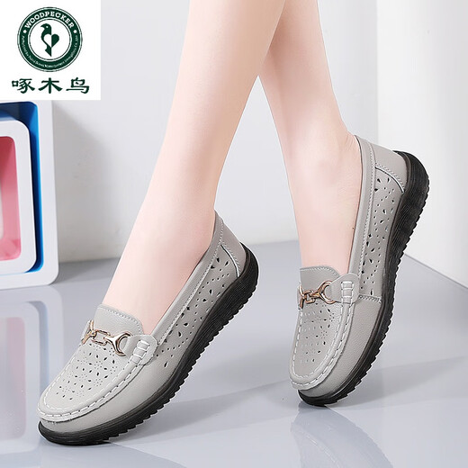 Pájaros carpinteros Tendón de vaca Suela de cuero genuino Mother Mother Spring y otoño Suele suave SOLO SOLO SOLO SOLO PETALO PETALO CAPATOS DE MUJER DE MUJERES PARA MEDIO PARA MEDIO Y A LDER MIEDIDAS COACOS DE CUERO MZ826 BEGE [Estilo de hoyos] 35